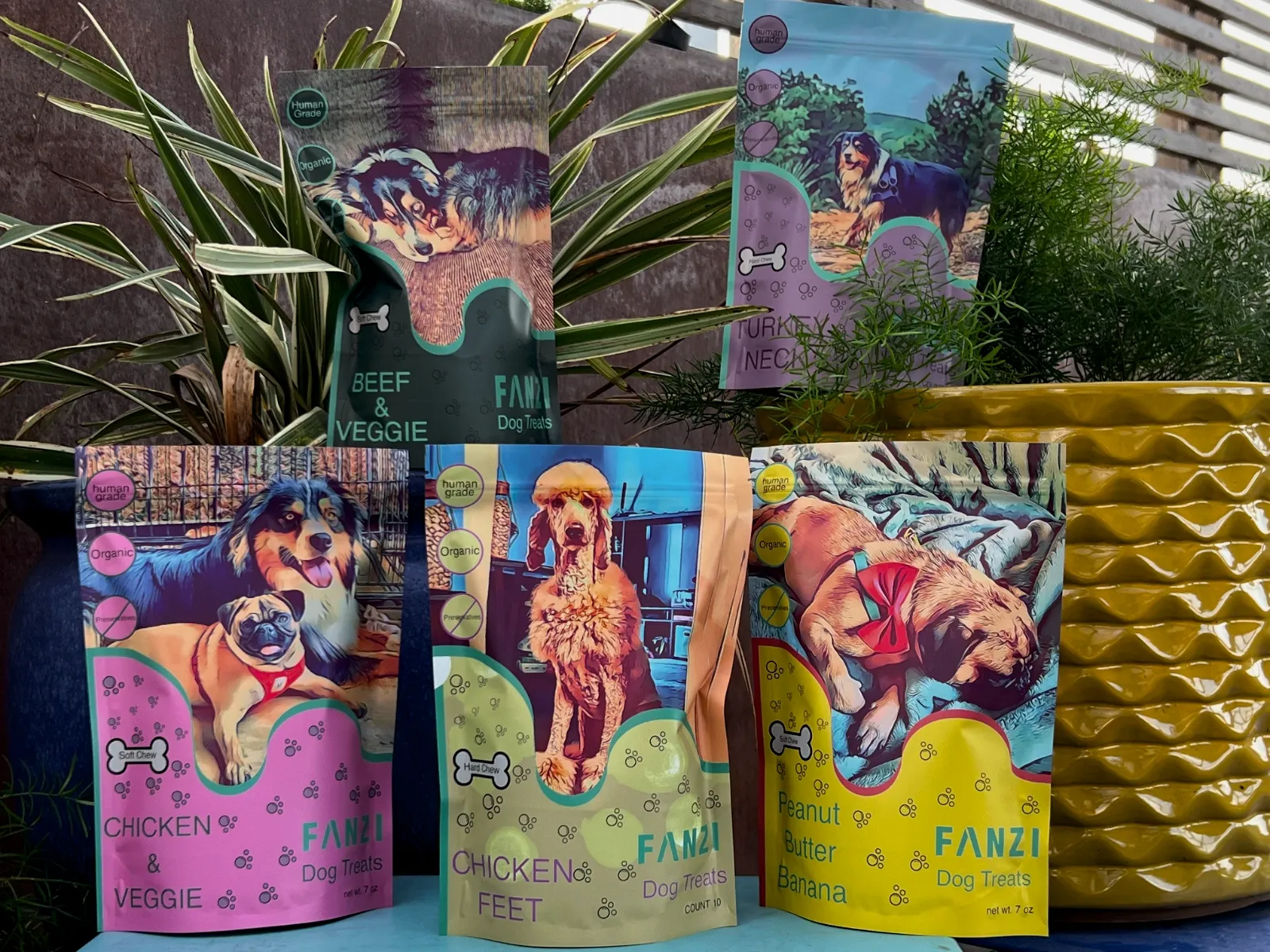 Assortment of Fanzi dog treat bags